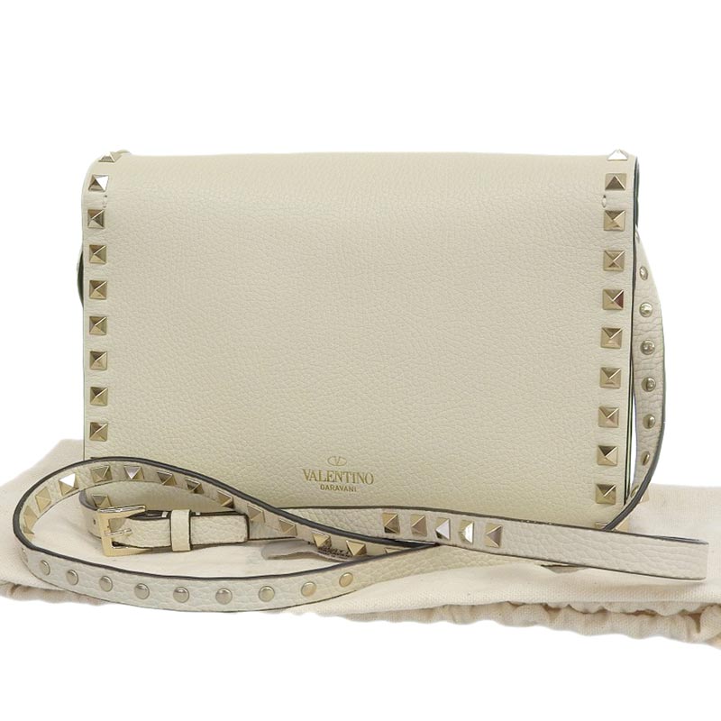 http://ヴァレンティノ%20VALENTINO%20ロック%20スタッズ%20スモール%20ショルダーバッグ%20クロスボディバッグ%20レザー%20ホワイト%20中古%20OB1778