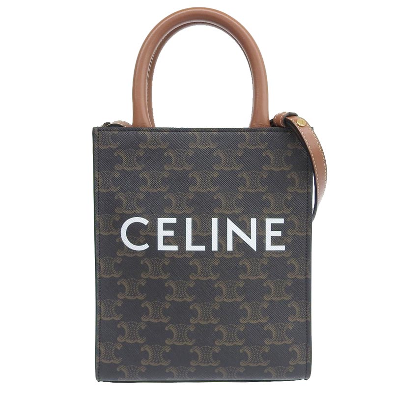 セリーヌ CELINE ミニバーティカルカバ 2WAYバッグ ショルダーバッグ トリオンフキャンバス/レザー タン 中古 OB1781