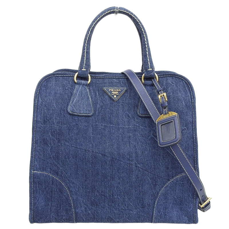 プラダ PRADA 2WAYバッグ ハンドバッグ トートバッグ ショルダーバッグ デニム ブルー BN2254 中古 OB1782