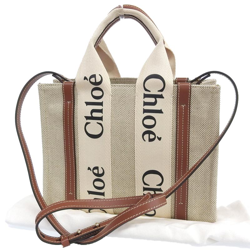 http://クロエ%20CHLOE%20ウッディスモールトートバッグ%202WAY%20ハンドバッグ%20キャンバス/レザー%20ベージュ/ブラウン%20CHC22AS397%20中古%20OB1785