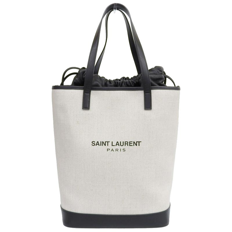http://サンローラン%20SAINT%20LAURENT%20テディ%20トートバッグ%20キャンバス/レザー%20ナチュラル/ブラック%20551595%20中古%20OB1786