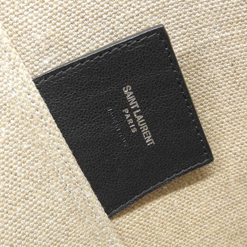 http://サンローラン%20SAINT%20LAURENT%20テディ%20トートバッグ%20キャンバス/レザー%20ナチュラル/ブラック%20551595%20中古%20OB1786