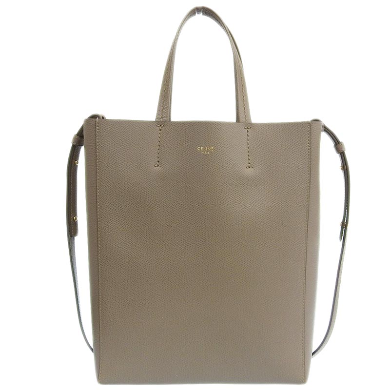 セリーヌ CELINE バーティカルカバスモール 2WAYバッグ トートバッグ ショルダーバッグ レザー グレージュ 中古 OB1787