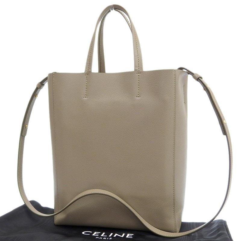 http://セリーヌ%20CELINE%20バーティカルカバスモール%202WAYバッグ%20トートバッグ%20ショルダーバッグ%20レザー%20グレージュ%20中古%20OB1787