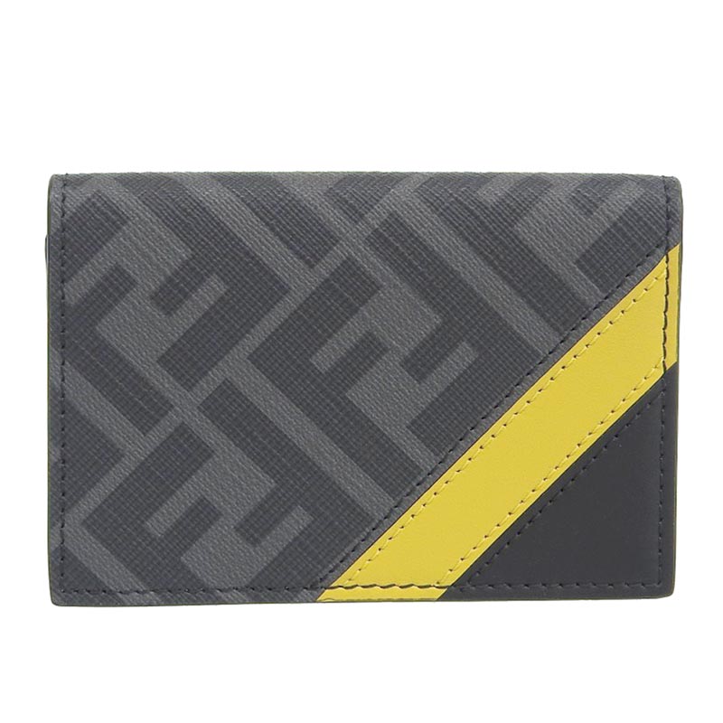 フェンディ FENDI カードケース 名刺入れ ズッカ PVC レザー ブラック イエロー 7M0222 中古 OBB0550