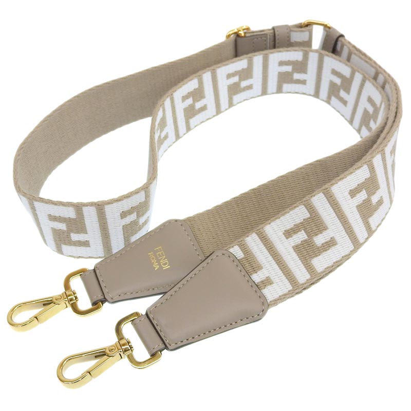 フェンディ FENDI ストラップユー ショルダーストラップ ズッカ キャンバス レザー ベージュ ホワイト 8AV386 中古 OBB0552