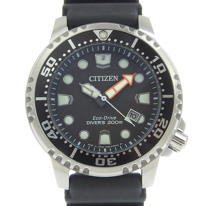 シチズン CITIZEN ダイバーズウォッチ エコドライブ メンズ ソーラー 腕時計 SS/ラバー ブラック文字盤 S126126 美品 OW0425