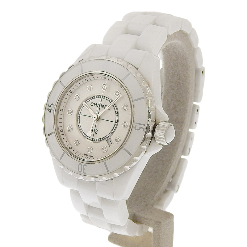 http://シャネル%20CHANEL%20J12%20レディース%20クォーツ%20腕時計%20セラミック/SS%2012Pダイヤモンド%20ホワイト文字盤%20H1628%20中古%20CH0915