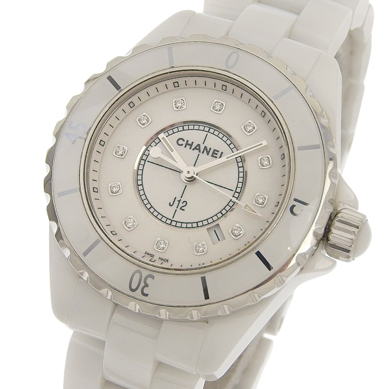http://シャネル%20CHANEL%20J12%20レディース%20クォーツ%20腕時計%20セラミック/SS%2012Pダイヤモンド%20ホワイト文字盤%20H1628%20中古%20CH0915