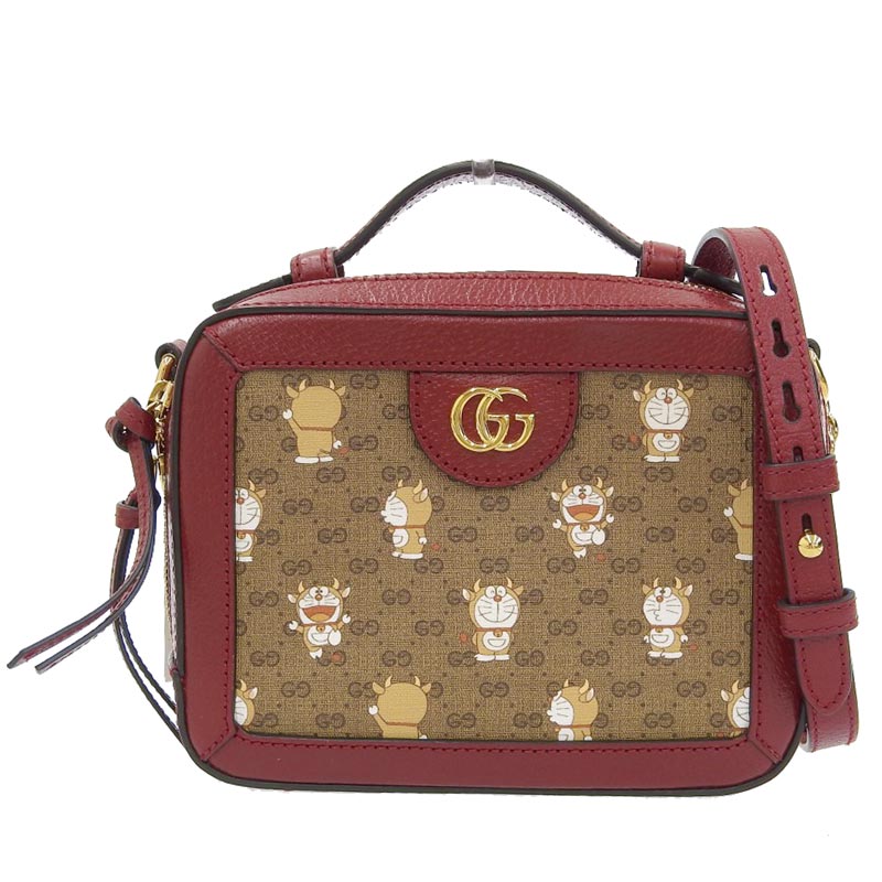 グッチ GUCCI ミニGGスプリーム 2WAY ショルダーバッグ ドラえもん ミニGGスプリーム/レザー ベージュ/レッド 655596 中古 GU0576
