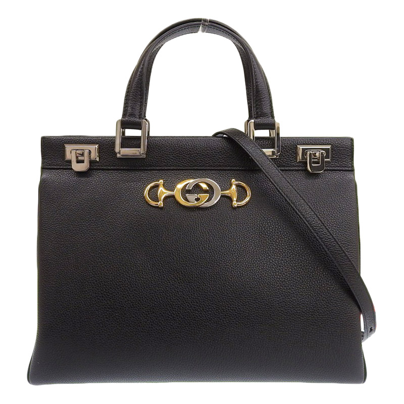 グッチ GUCCI ズゥミ ミディアム 2WAYバッグ トートバッグ ショルダーバッグ レザー ブラック 564714 中古 GU0578