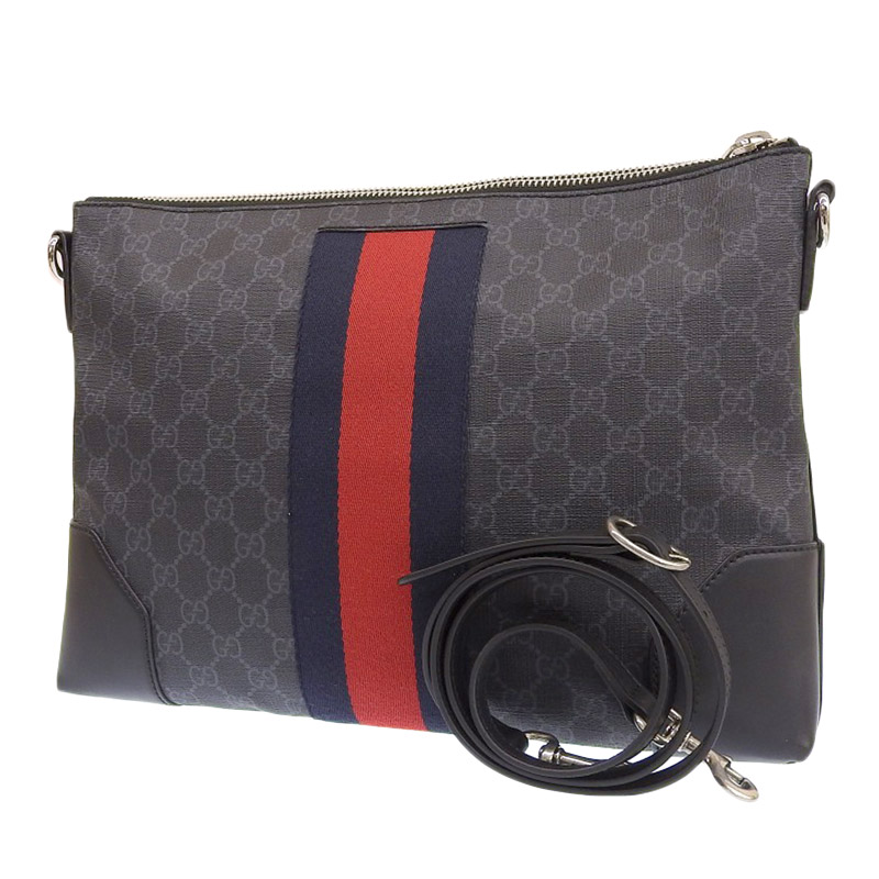 http://グッチ%20GUCCI%20ショルダーバッグ%20メッセンジャーバッグ%20GGスプリームキャンバス/レザー%20グレー/ブラック%20474139%20中古%20GU0579