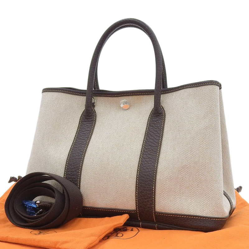 http://エルメス%20HERMES%20ガーデンパーティTPM%202WAYバッグ%20トートバッグ%20トワルアッシュ%20ベージュ/ブラウン%20□I刻印%202005年%20中古%20HE0927