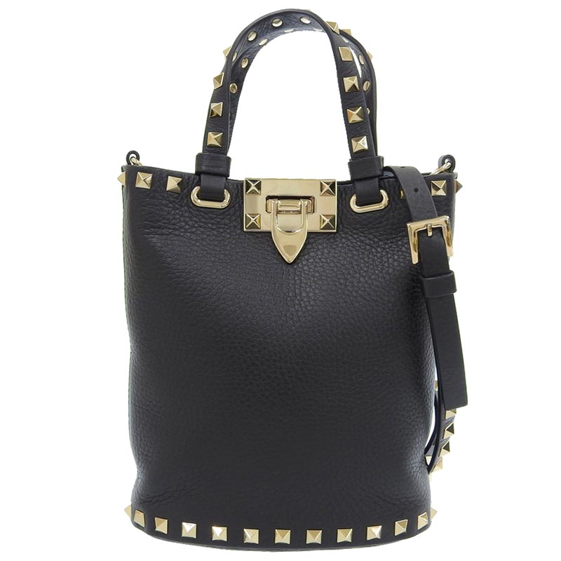 ヴァレンティノ VALENTINO クロスボディポーチ 2WAYバッグ ハンドバッグ ロックスタッズ レザー ブラック ZW2P0W31VSH 中古 OB1790