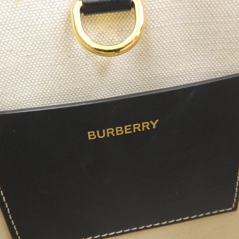 http://バーバリー%20BURBERRY%20フレヤトートミニ%202WAY%20ハンドバッグ%20ショルダーバッグ%20キャンバス/レザー%20ブラック%208044142/71F%20中古%20OB1794