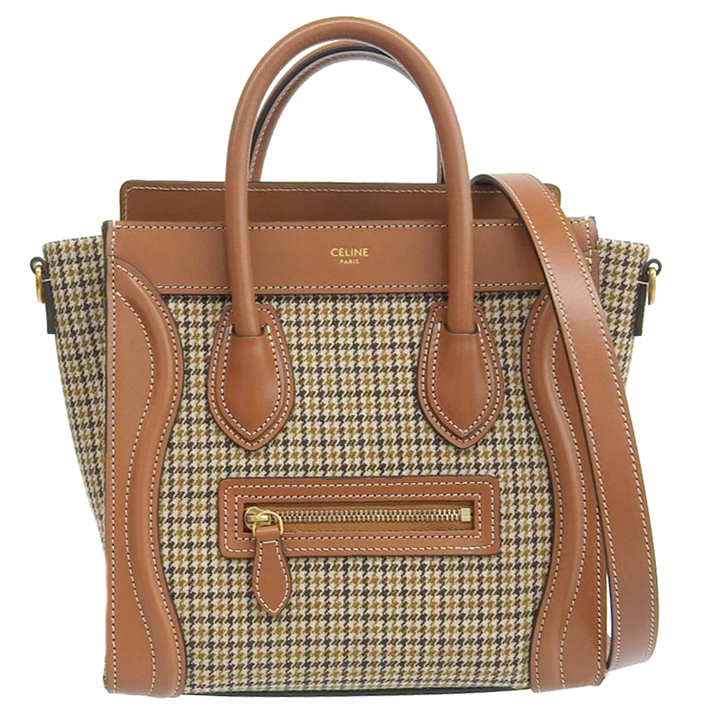 セリーヌ CELINE ラゲージ ナノショッパー 2WAY ハンドバッグ ショルダーバッグ ウール/レザー ブラウン/ベージュ 中古 OB1795