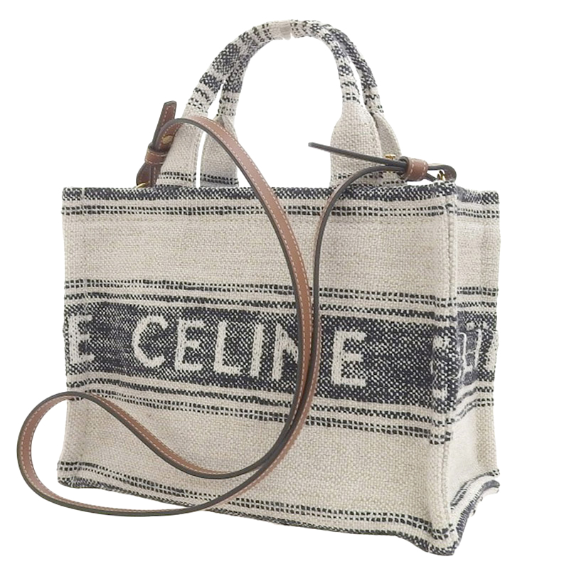 http://セリーヌ%20CELINE%20スモールカバ%20タイス%20ハンドバッグ%20ショルダーバッグ%20キャンバス/レザー%20ホワイト/ブラック%20199162ERP%20中古%20OB1797