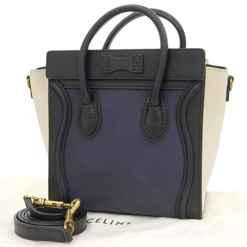 http://セリーヌ%20CELINE%20ラゲージ%20ナノショッパー%202WAY%20ハンドバッグ%20ショルダーバッグ%20レザー%20ネイビー/ブラック/ホワイト%20中古%20OB1798