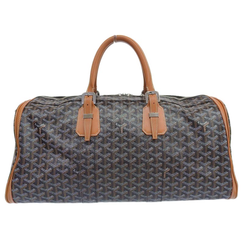 ゴヤール GO YARD クロワジュール50 ボストンバッグ PVC/レザー ブラック/ブラウン 中古 OB1799