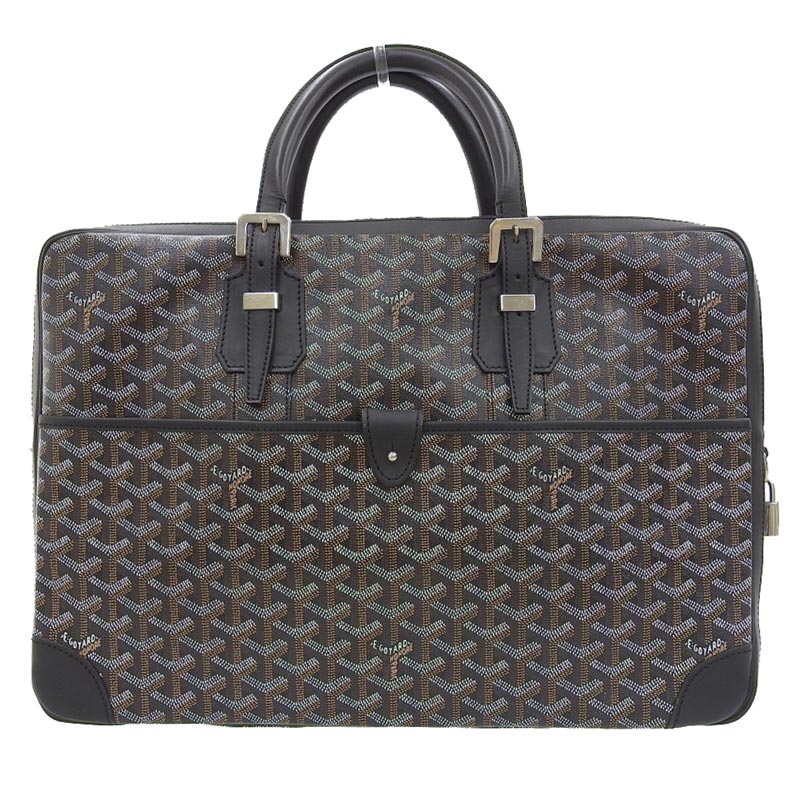 ゴヤール GO YARD アンバサードMM ビジネスバッグ ブリーフケース PVC/レザー ブラック/ブラウン 中古 OB1800