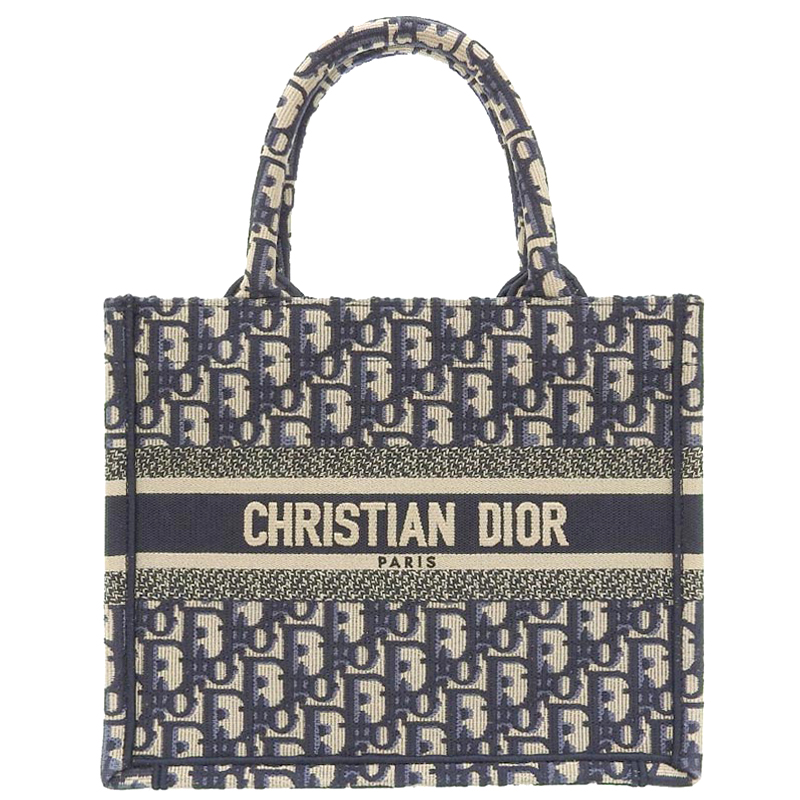 ディオール CHRISTIAN DIOR オブリーグ ブックトートスモール トートバッグ キャンバス ネイビー M1265ZRIW_M828 中古 OB1804