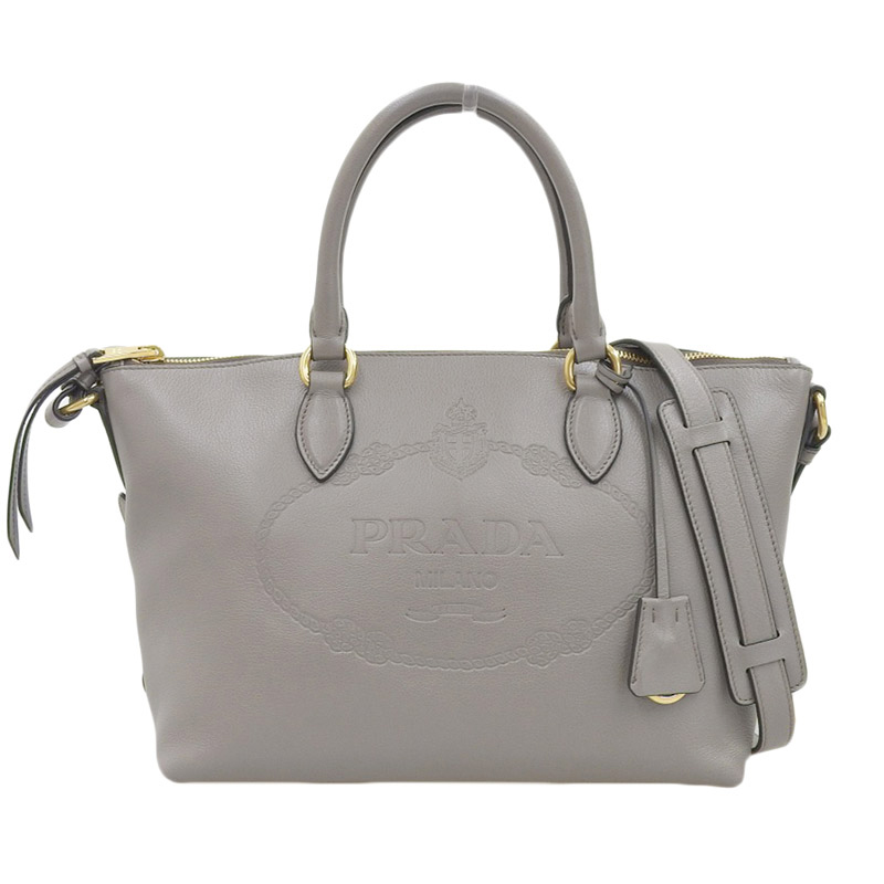 プラダ PRADA 2WAYバッグ ハンドバッグ ショルダーバッグ レザー グレー 1BA104 中古 OB1811