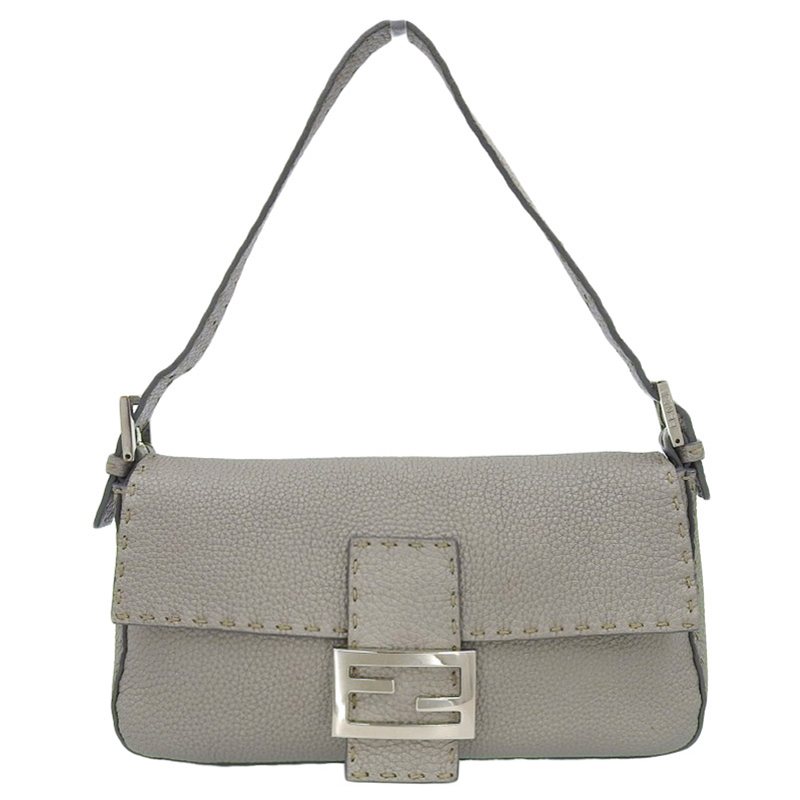 フェンディ FENDI セレリア マンマバケット ショルダーバッグ レザー シルバー 8BR101 中古 OB1815