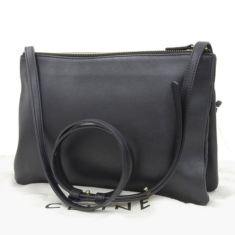 http://セリーヌ%20CELINE%20トリオ%20ショルダーバッグ%20斜め掛けショルダーバッグ%20レザー%20ブラック%20中古%20OB1816