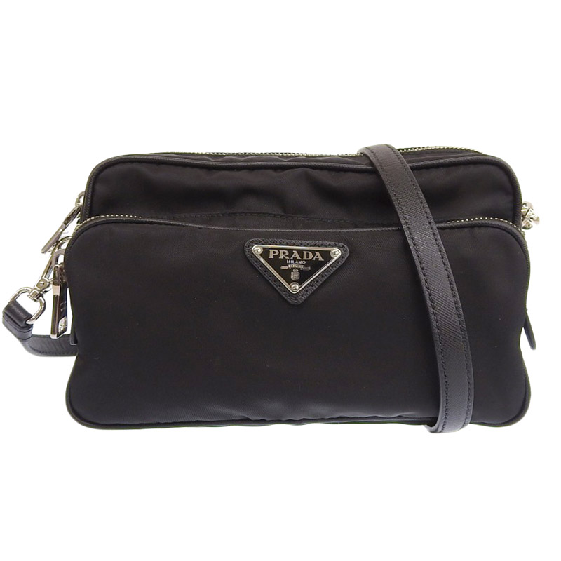 プラダ PRADA ショルダーバッグ ポシェット ナイロン/レザー ブラック 1BH010 中古 OB1830