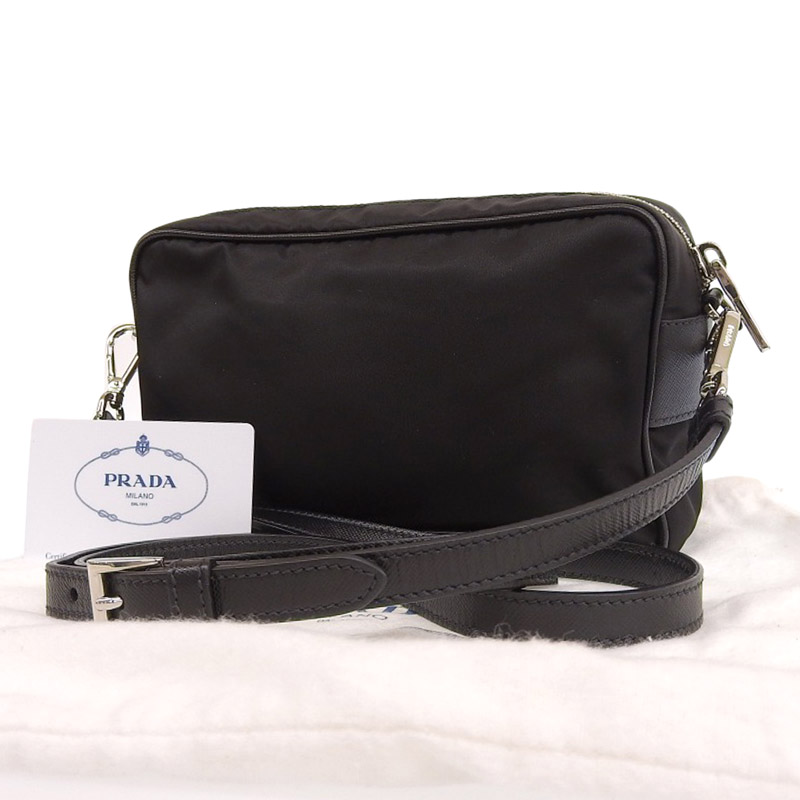 http://プラダ%20PRADA%20ショルダーバッグ%20ポシェット%20ナイロン/レザー%20ブラック%201BH010%20中古%20OB1830