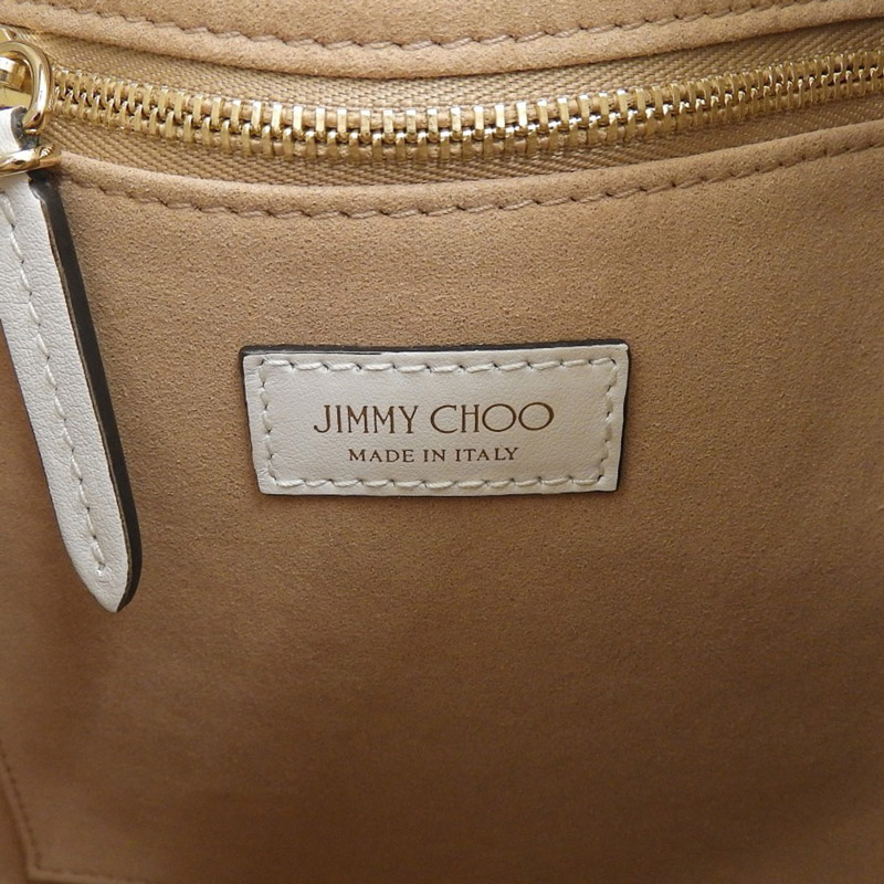 http://ジミーチュウ%20JIMMY%20CHOO%20ボンボン%202WAYバッグ%20バケットバッグ%20スタースタッズ%20レザー%20ホワイト%20中古%20OB1831