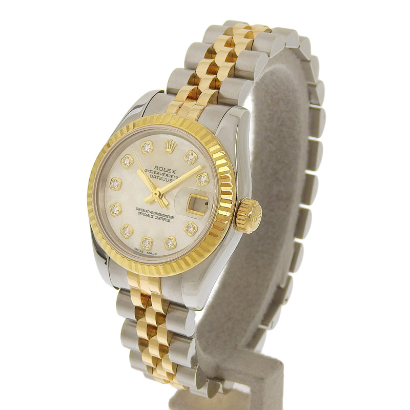 http://ロレックス%20ROLEX%20デイトジャスト%20レディース%20自動巻き%20腕時計%20SS/YG%2010Pダイヤ%20シェル文字盤%20F番%202003/2004年%20179173G%20中古%20RO0268