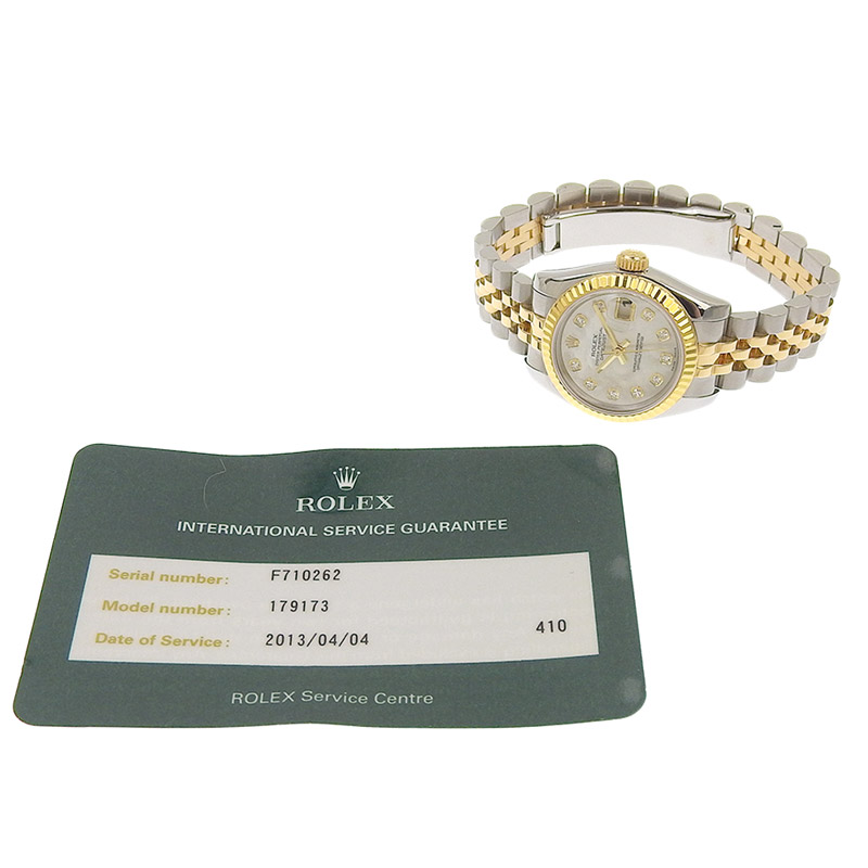 http://ロレックス%20ROLEX%20デイトジャスト%20レディース%20自動巻き%20腕時計%20SS/YG%2010Pダイヤ%20シェル文字盤%20F番%202003/2004年%20179173G%20中古%20RO0268