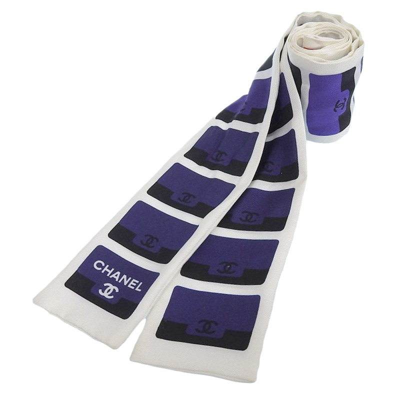 シャネル CHANEL ツイリー スカーフ ココマーク シルク ホワイト系 マルチカラー 中古 CH0919