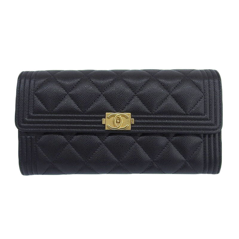 シャネル CHANEL ボーイシャネル 長財布 キャビアスキン ブラック A80286 31番台 中古 CH0920
