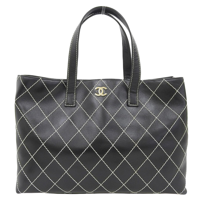 シャネル CHANEL ワイルドステッチ トートバッグ レザー ブラック 中古 CH0921