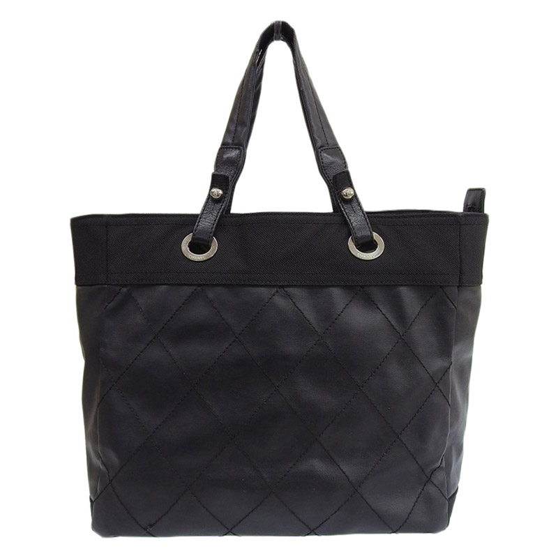 シャネル CHANEL パリビアリッツトートMM トートバッグ レザー/キャンバス ブラック 11番台 中古 CH0922