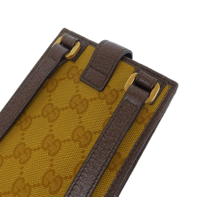 http://グッチ%20GUCCI%20アディダスコラボ%20GGクリスタル%20スマホショルダー%20PVC/レザー%20ブラウン/ホワイト%20702203%20美品%20GU0584