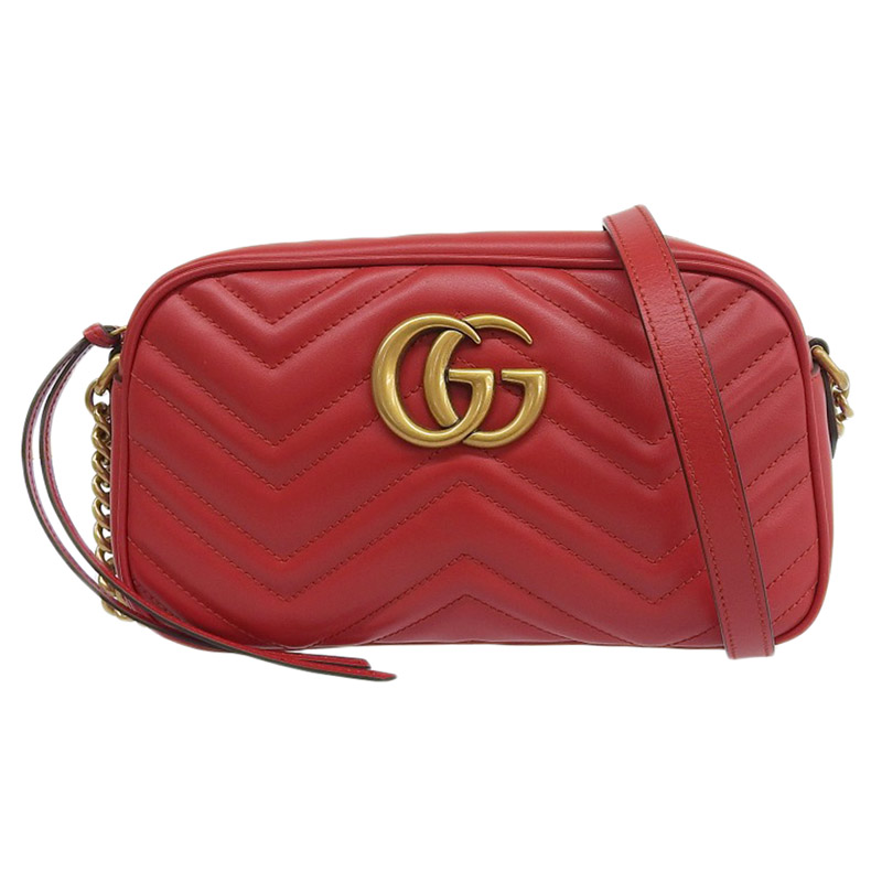 グッチ GUCCI GGマーモント キルティングスモールショルダー ショルダーバッグ レザー レッド 447632 中古 GU0587