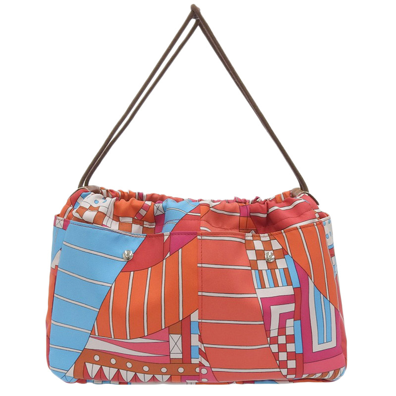 エルメス HERMES フールビ25 ポーチ バッグインバッグ シルク/ナイロン/レザー レッド系マルチカラー 中古 HE0932