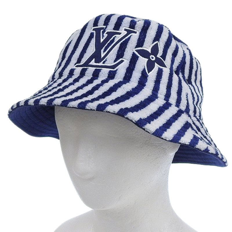 ルイヴィトン LOUIS VUITTON シャプカ LVグラフィカル バケットハット リバーシブル ネイビー/ホワイト L M77623 中古 LV1571
