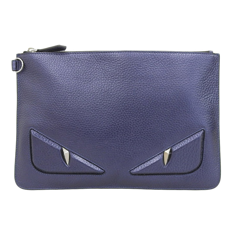 フェンディ FENDI バッグバグズ モンスター クラッチバッグ レザー ネイビー 7N0078 美品 OB1823