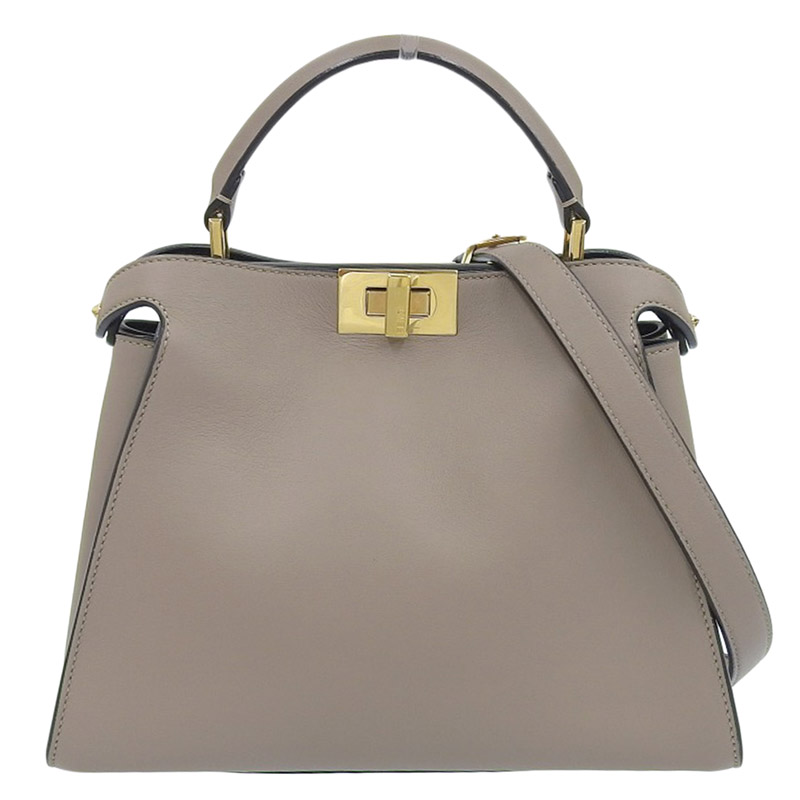 フェンディFENDI ピーカブーエッセンシャリー 2WAYバッグ ハンドバッグ ショルダーバッグ レザー グレージュ 8BN302 中古 OB1834