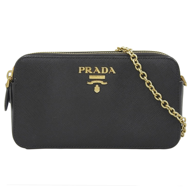 プラダ PRADA ショルダーバッグ チェーンショルダー サフィアーノ レザー ブラック 1DH010 中古 OB1838