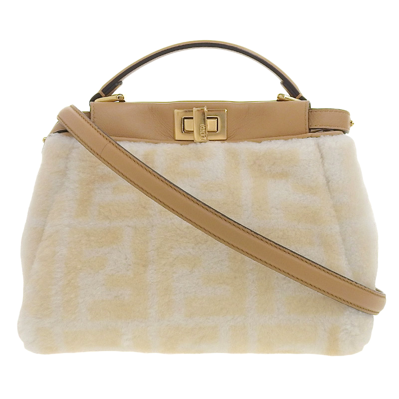 フェンディ FENDI ピーカブー ミニ 2WAYバッグ ハンドバッグ ショルダーバッグ レザー/ムートン ベージュ 8BN244 中古 OB1852