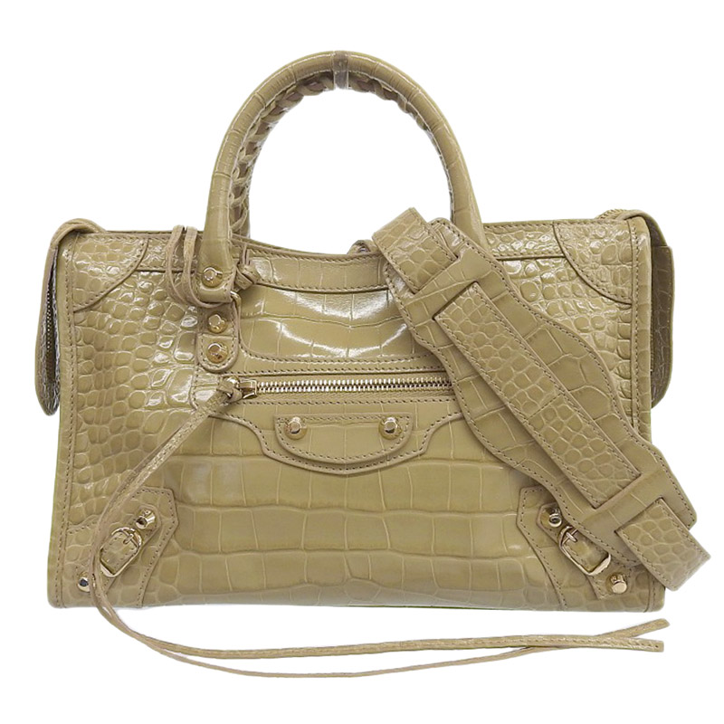 バレンシアガ BALENCIAGA クラシックシティ 2WAYバッグ ハンドバッグ ショルダーバッグ 型押し レザー ベージュ 431621 中古 OB1856