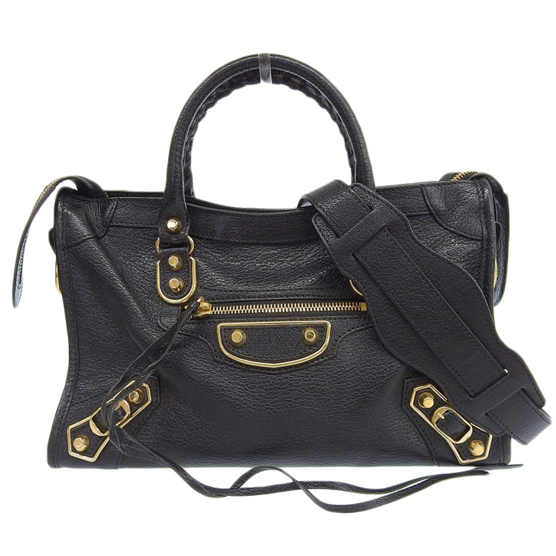 バレンシアガ BALENCIAGA クラシック メタリック エッジシティ 2WAY ショルダー ハンドバッグ レザー ブラック 432831 中古 OB1857