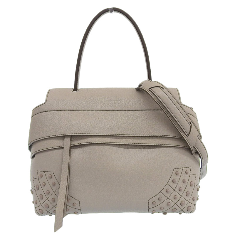 トッズ TOD'S 2WAYバッグ ハンドバッグ ショルダーバッグ レザー グレー 美品 OB1861