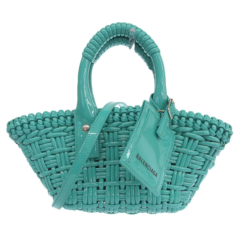 バレンシアガ BALENCIAGA ビストロバスケットミニ XXS 2WAY ハンドバッグ ショルダーバッグ エナメル グリーン 678028 美品 OB1862