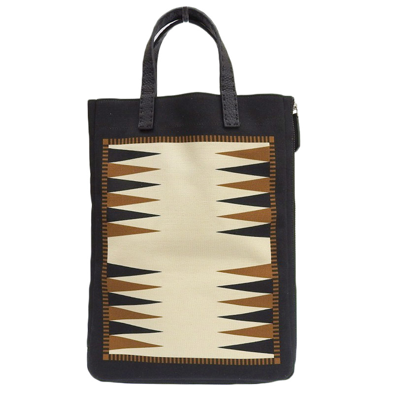 フェンディ FENDI ゲームバッグ トートバッグ キャンバス/レザー ブラック系 7AR746 中古 OB1868